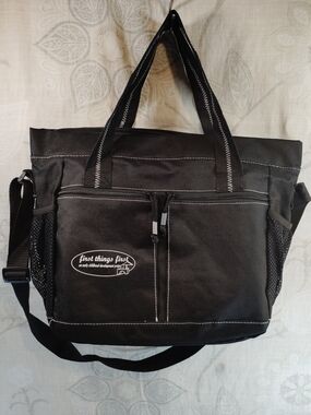 Gemline Black  Diaper Tote Bag with Dual Handles and Shoulder Strap